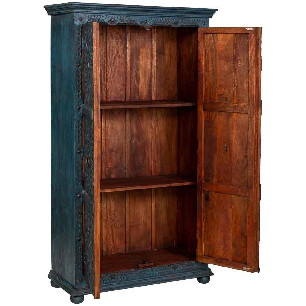 Armadio artigianale in legno blu 102x44x183h cm