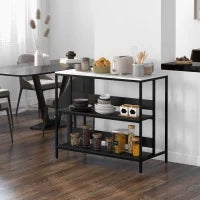Isola da Cucina con Mensole, Piano Effetto Marmo e Struttura in Metallo, 100x50x90cm, Nero e Bianco