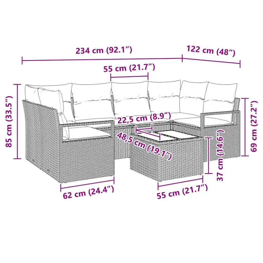 Set di divani con cuscino 7 pcs Grigio polyrattan 3346279