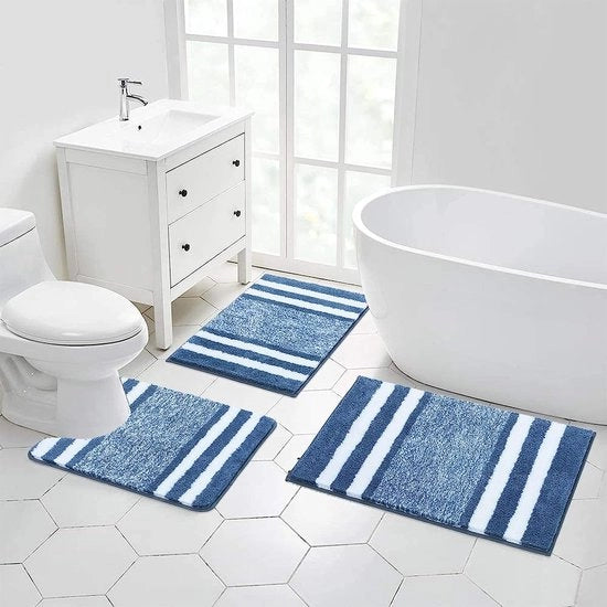 Set di 3 Tappeti da Bagno e Tappeto da Bagno Super Assorbente Tappeti da Bagno Macchina Lavabile Microfibra Shaggy Mattonelle da Bagno per la Stanza da Bagno