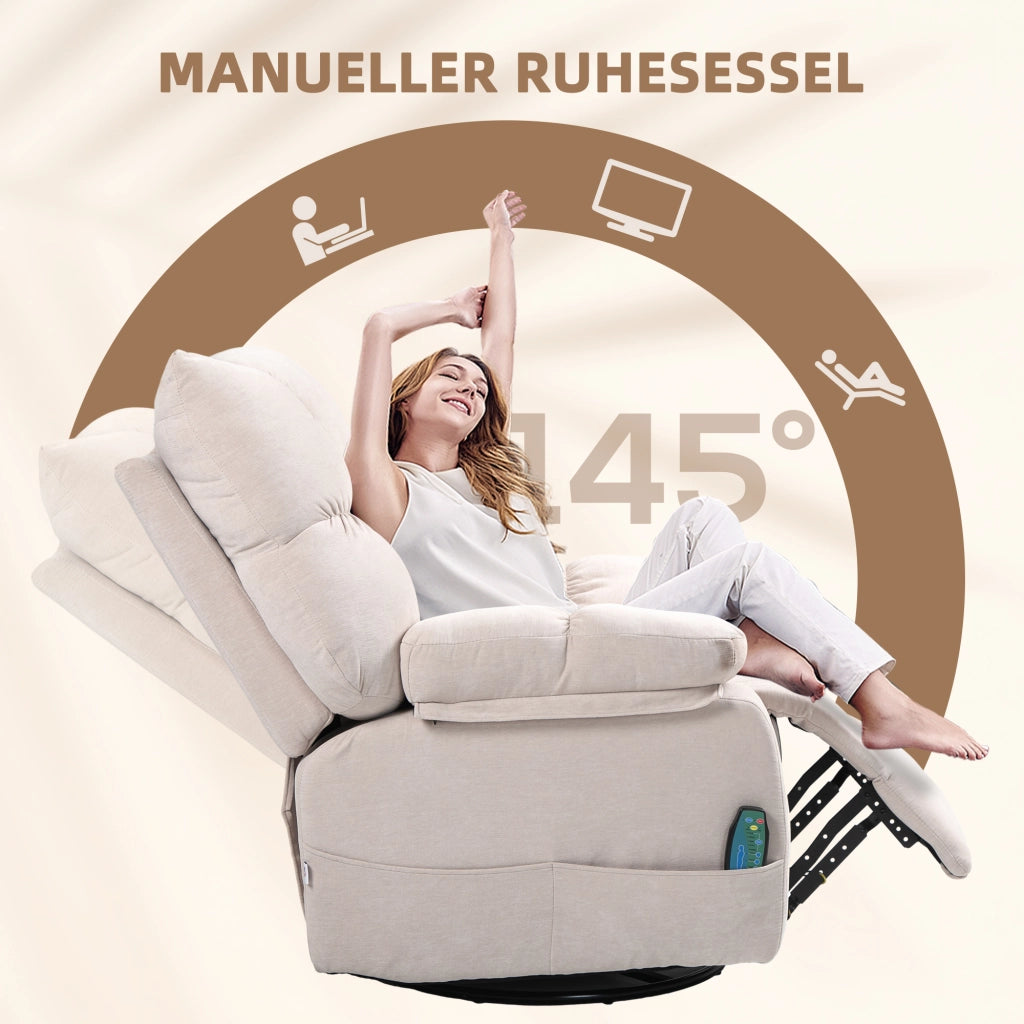 Poltrona massaggiante con riscaldamento e funzione relax, girevole ¨C zephmum ¨C 98x90x98 cm, beige