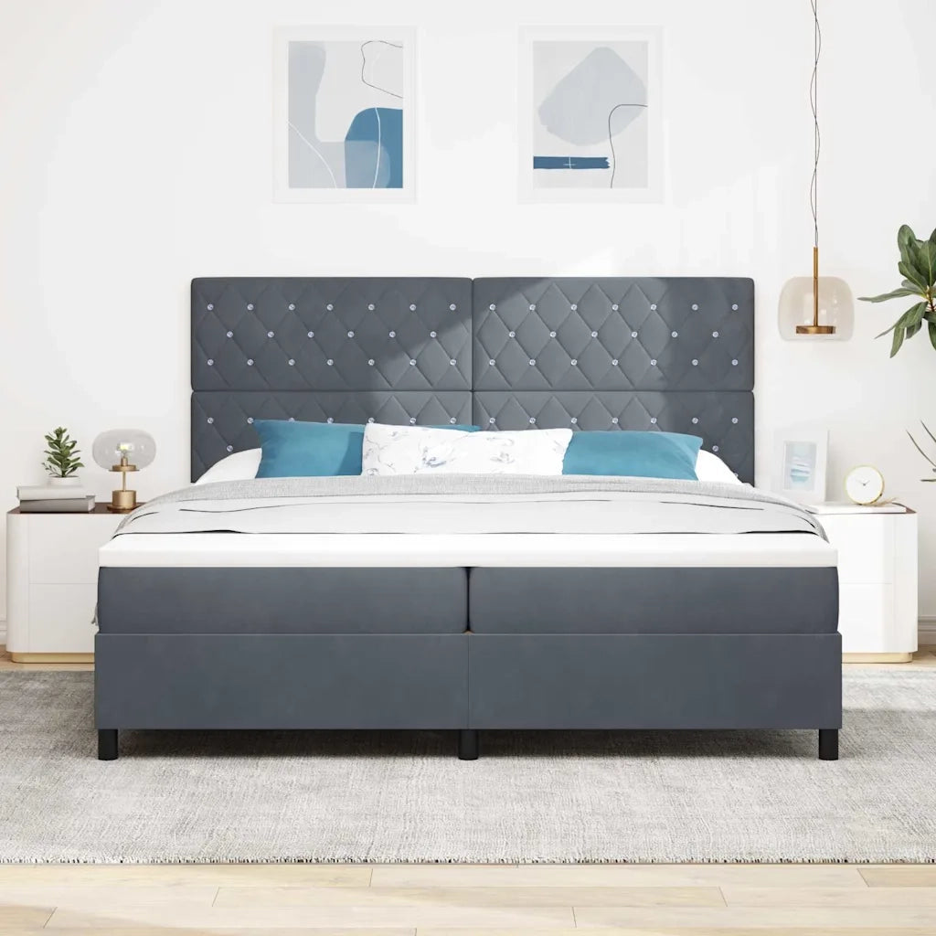 Letto a Sorgente LED Grigio scuro 200 x 200 cm Tessuto