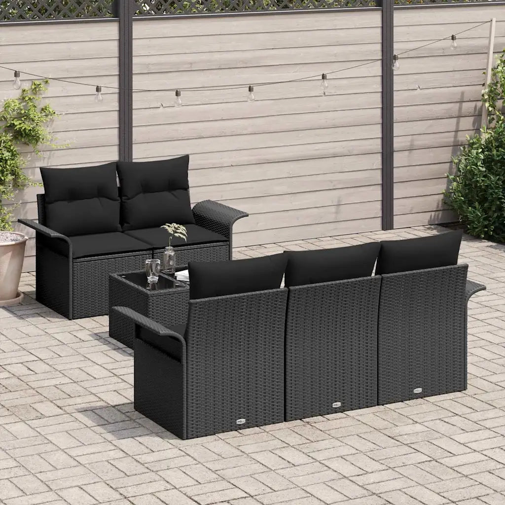 Set Divano da Giardino 6 pcs Nero Polyrattan, Acciaio e Vetro 3353912