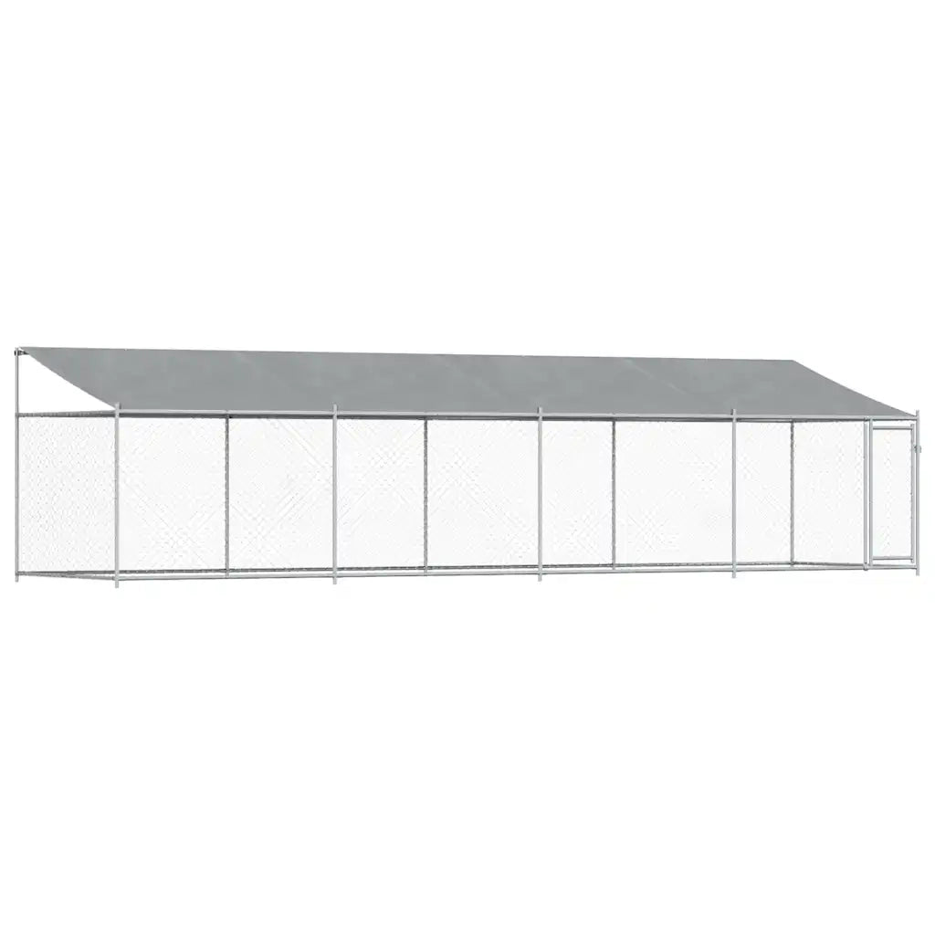 Gabbia Cani con Tetto e Porta Grigia 8x2x2 m in Acciaio Zincato 3209570