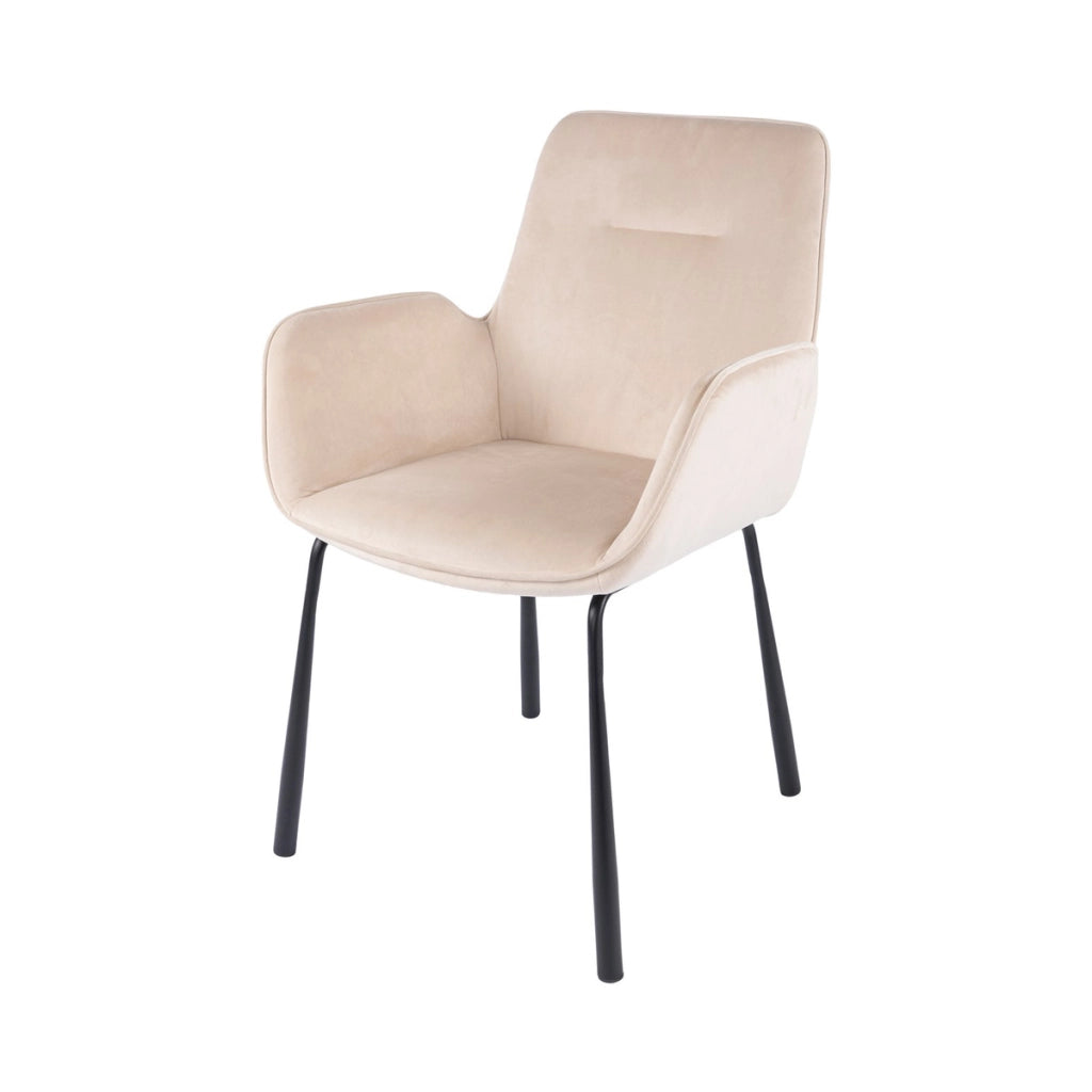 Sedia Eliot 100 in velluto crema con braccioli