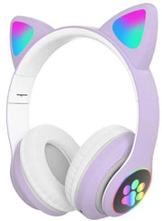 Cuffie per bambini a forma di gatto - cuffie wireless da sopra l'orecchio - cuffie per bambini - cuffie in-ear Bluetooth con microfono - orecchie di gatto - con illuminazione - rosa