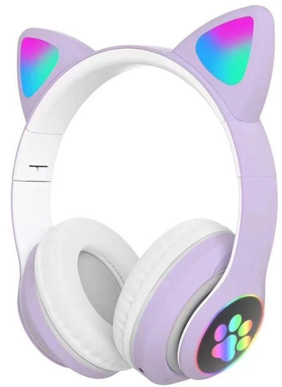 Cuffie per bambini a forma di gatto - cuffie wireless da sopra l'orecchio - cuffie per bambini - cuffie in-ear Bluetooth con microfono - orecchie di gatto - con illuminazione - rosa