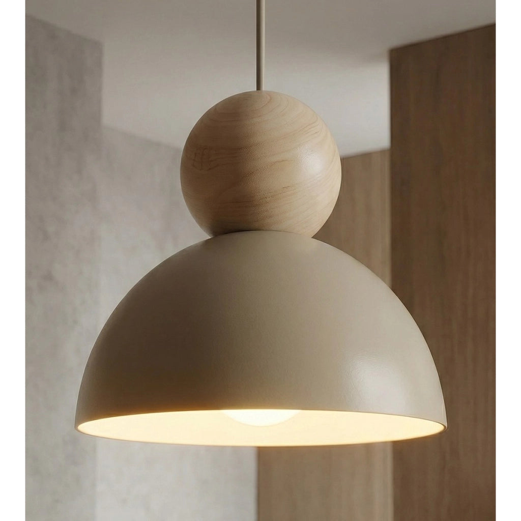 Lampada a sospensione Kaki in acciaio e legno mokka beige