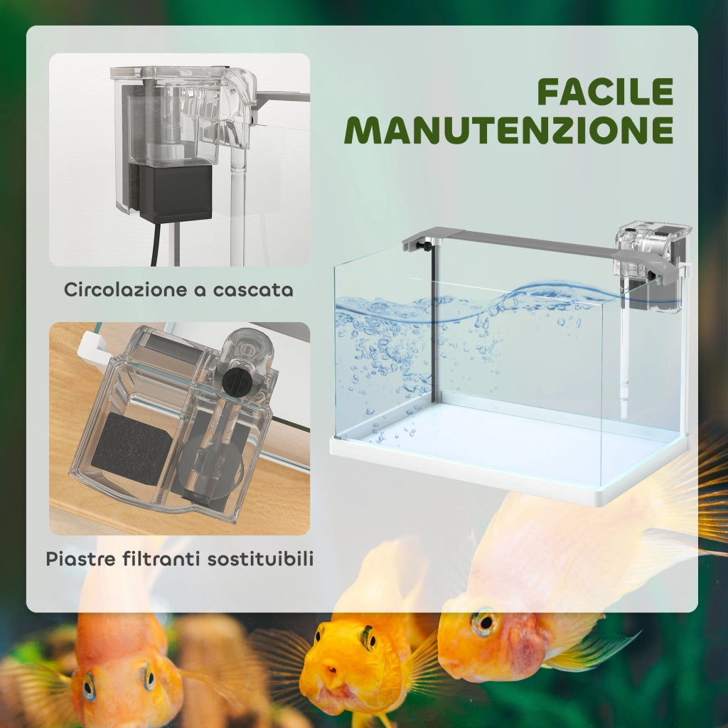 EasyComfort Acquario in Vetro con Luci LED da 20L, Filtro e Pompa d'Acqua, 38x26x27 cm, Bianco