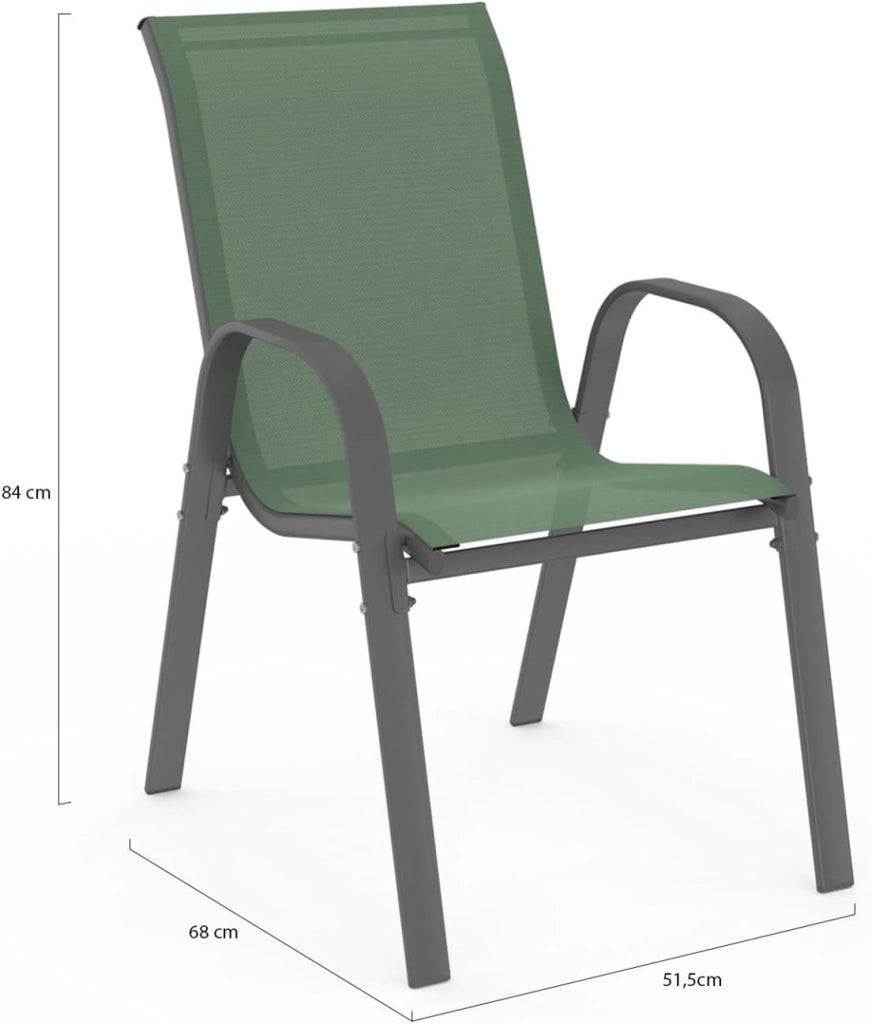 Set di 6 sedie da giardino impilabili LYMA in metallo e textilene, verde oliva