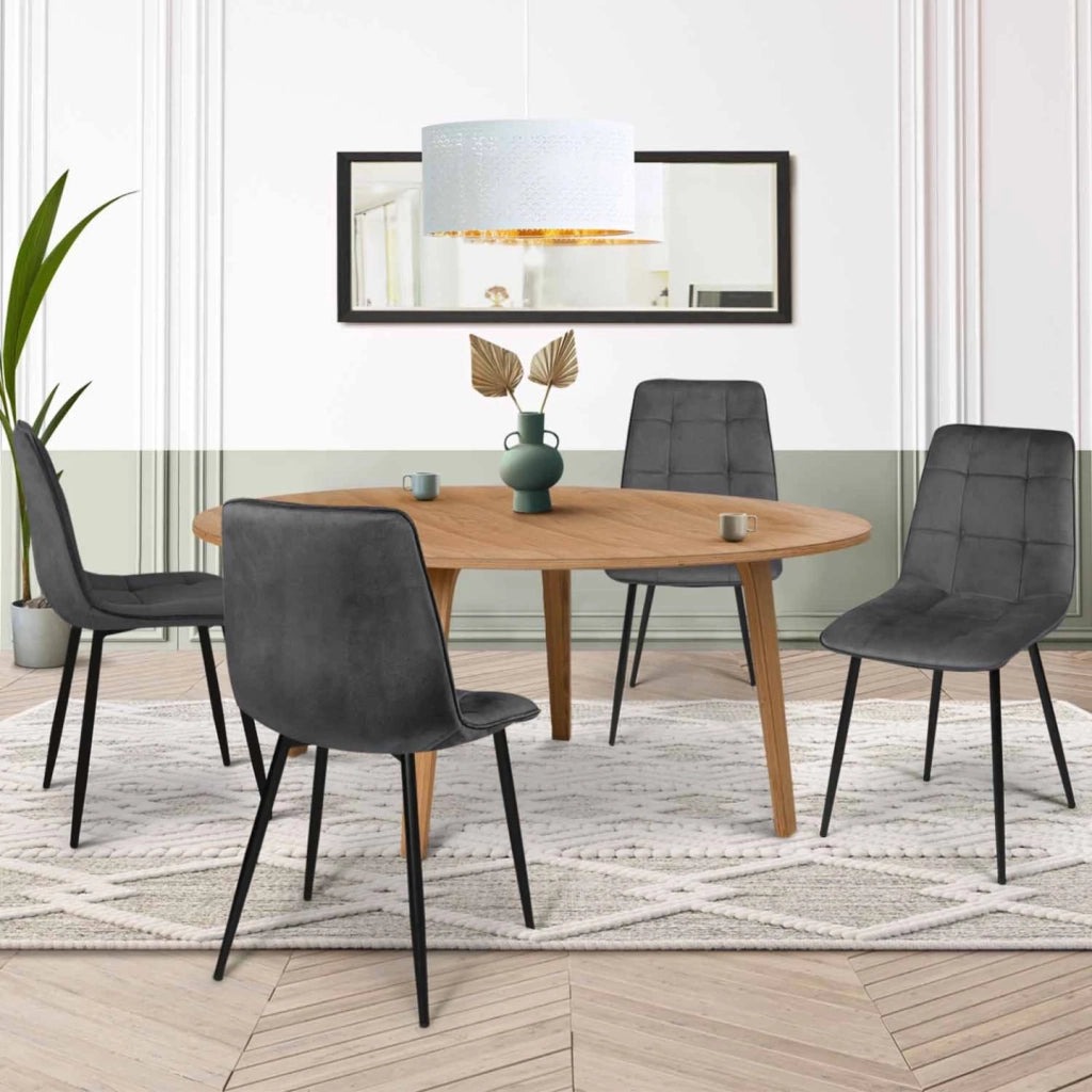 IDMarket - Set di 4 sedie da pranzo MILA in velluto grigio scuro