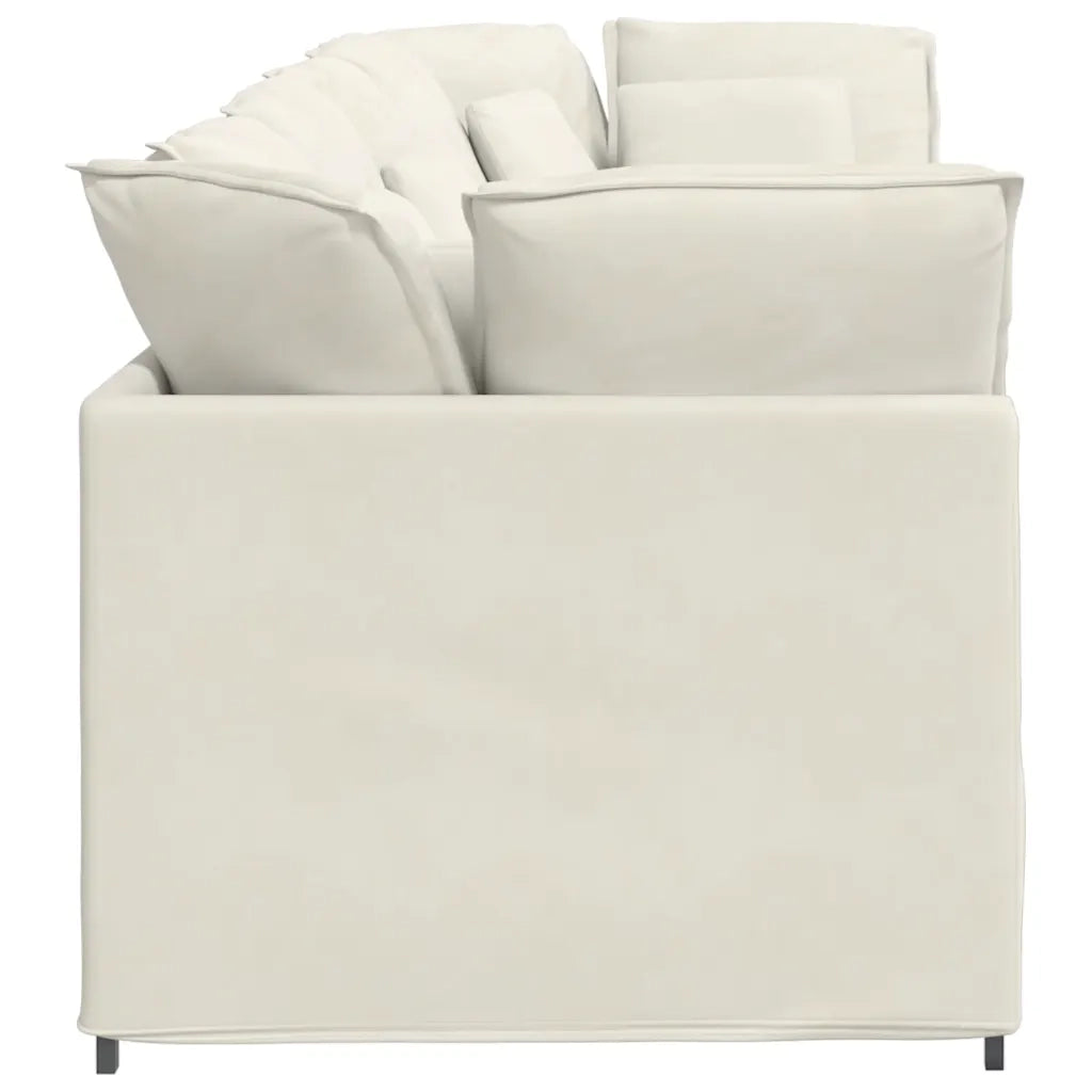 Divano Modulare con Cuscini in Velluto Crema