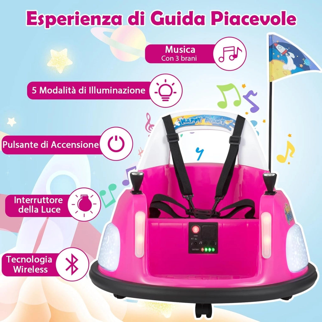 12V Autoscontro Elettrico per Bambini, Macchina Elettrica per Bambini con Luci, Telecomando e Doppio Joystick, Rotazione a 360° per Bambini 18-72 Mesi (Rosa)