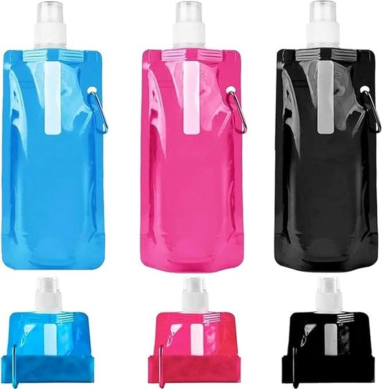 Set di 3 Otri da Bere Pieghevoli - Set di Otri da Acqua Reutilizzabili con Tappo a Viti per Escursioni, Avventura e Viaggio - Adulti Unisex 500 ml