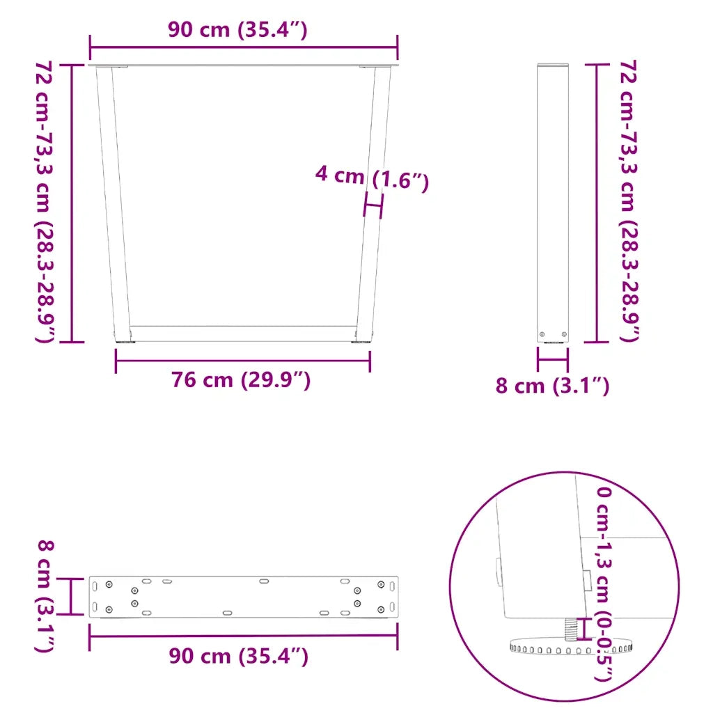 Gambe per tavolo da pranzo a forma di V 2 pz nere 90x(72-73,3) cm in acciaio 4012652