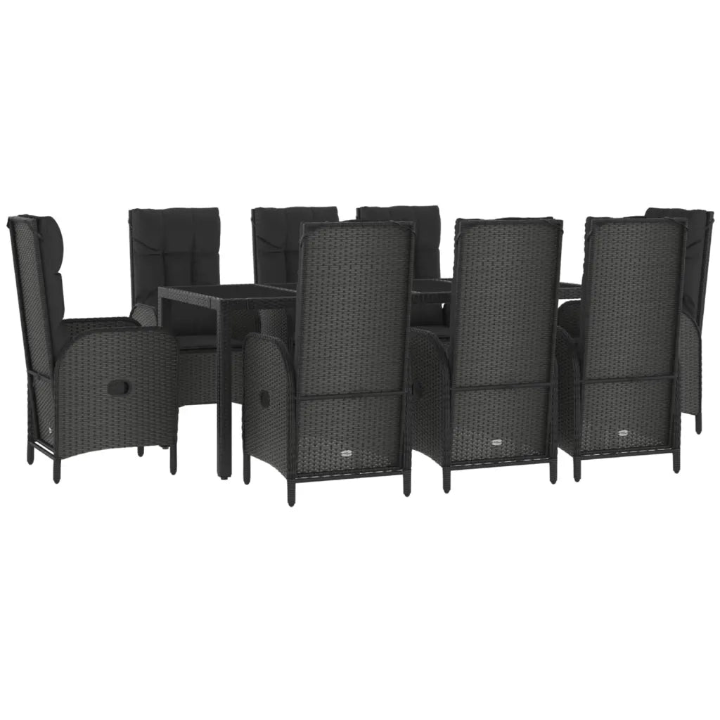 Set da Pranzo Giardino 9pz con Cuscini Nero e Grigio Polyrattan 3185058