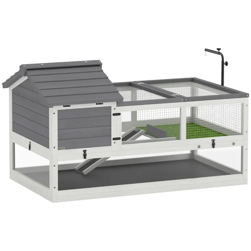 Casa per tartarughe in legno grigio con 2 case principali, coperchio apribile e supporto lampada