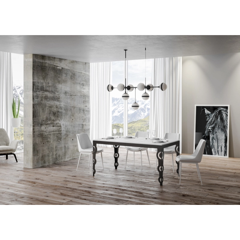 Tavolo allungabile 90x120/224 cm Karamay Evolution telaio Antracite - Bianco Frassino