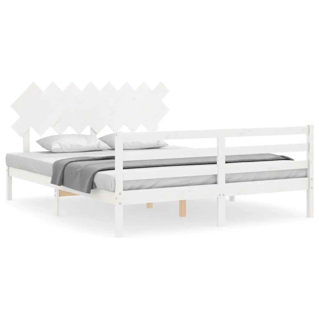 Giroletto con Testiera-Struttura Letto con testiera Bianco 160x200 cm Legno Massello 495783