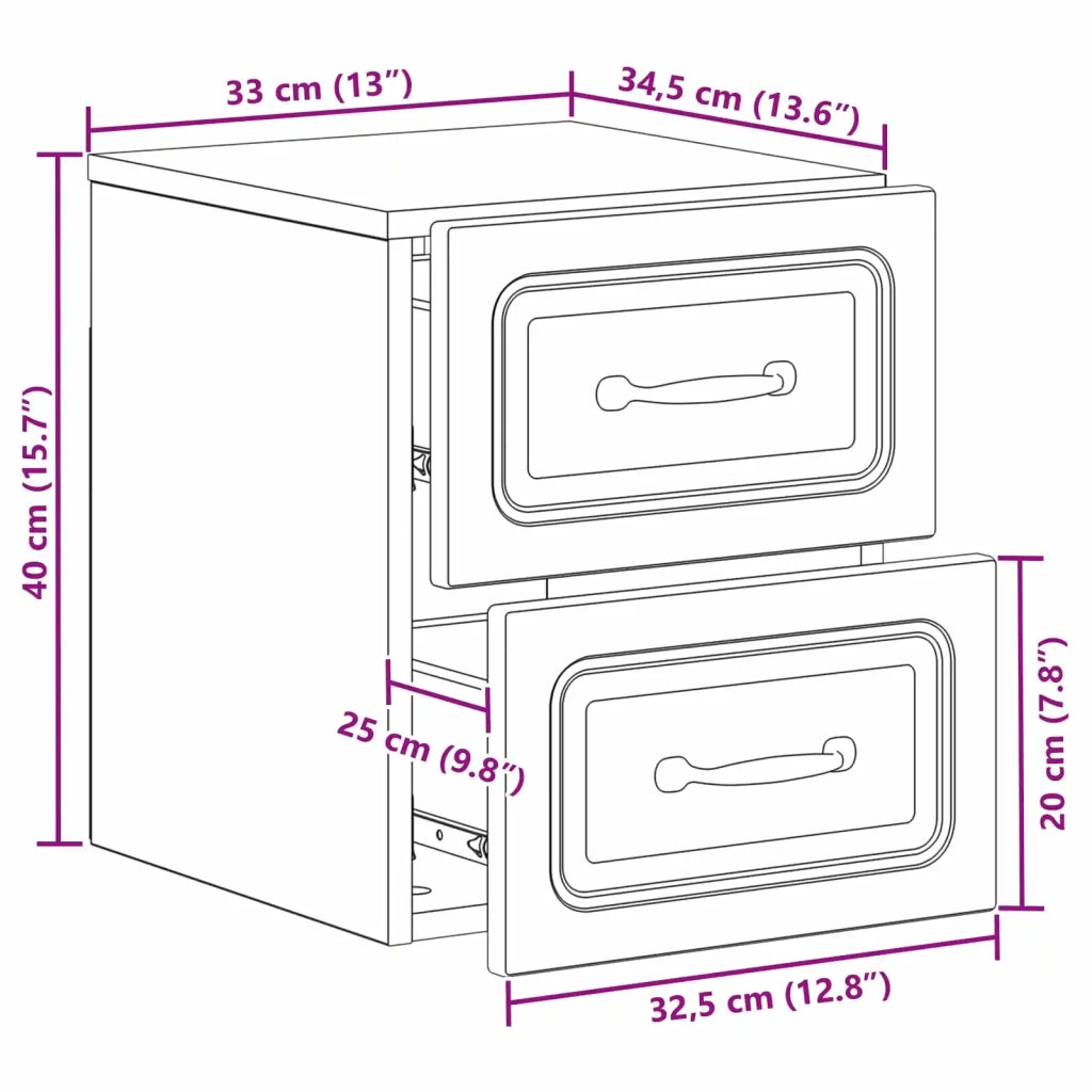 Mobiletto da notte a muro Rovere Fumo 34,5 x 33 x 40 cm 899325