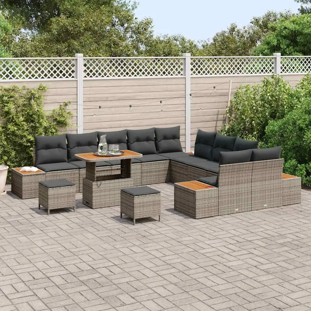 Set Divano da Giardino con cuscino 13 pcs Grigio Poly Rattan 3364928
