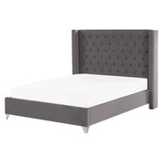 Letto a doghe velluto grigio imbottito trapuntato poggiatesta copritesta piedi 160 x 200 king size design glam