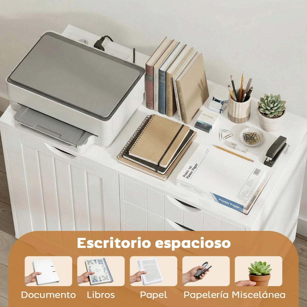 Scrivania con cassetti e ruote ¨C zephmum ¨C 5 cassetti, USB, bianco