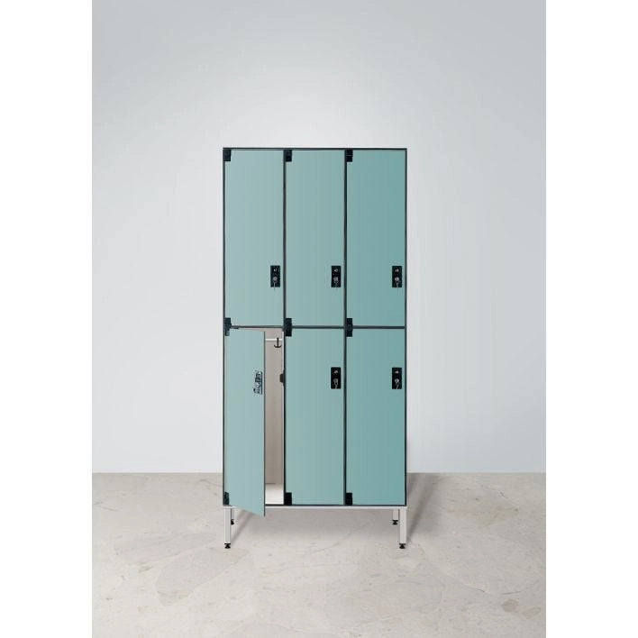 Armadio spogliatoio in laminato stratificato HPL sovrapposto a 6 posti certificato per uso alimentare cm. 93,2x50x200h