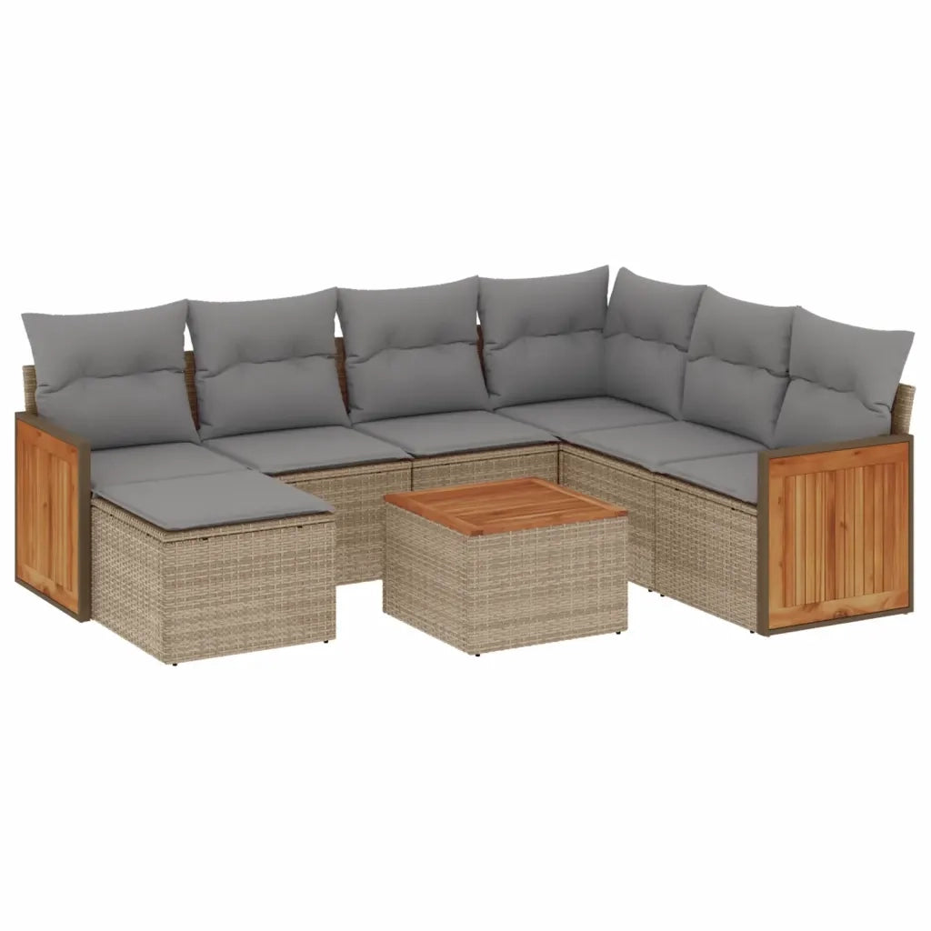 Set Divano da Giardino 8 pz con Cuscini Beige in Polyrattan