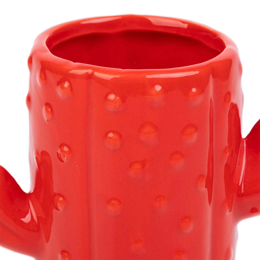 Portapenne cactus in ceramica rossa 13,5x7,8x11h