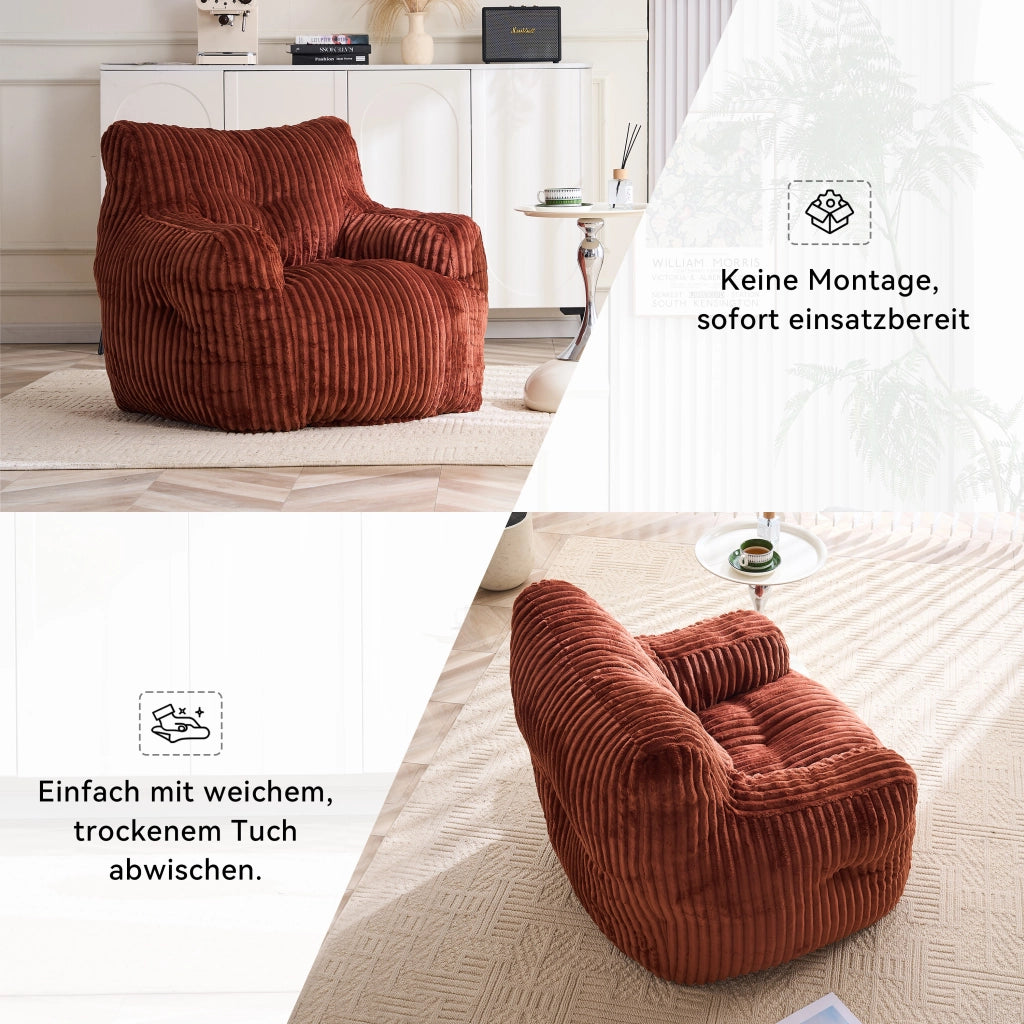 Pouf Sacco Imbottito in Tessuto Cord ¨C MINIMAL ¨C Rosso Mattone