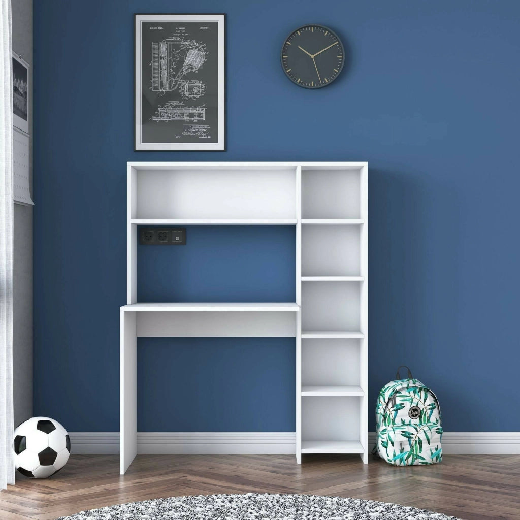 Scrivania Arapaho, Scrittoio multiuso, Tavolo per ufficio porta PC, Piano di lavoro, 113x40h142 cm, Bianco