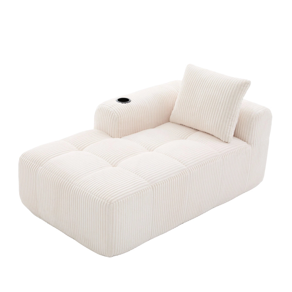 Fauteuil in corduroy con tasche laterali e portabicchieri, schiuma ad alta densità e struttura stabile, beige