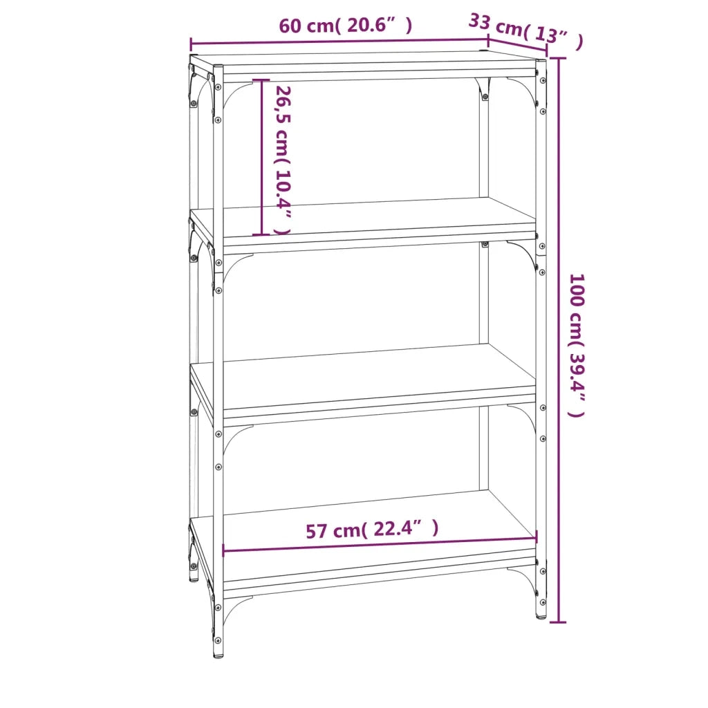 Mobile Porta Libri Nero 60x33x100cm Legno Multistrato e Acciaio cod mxl 24149