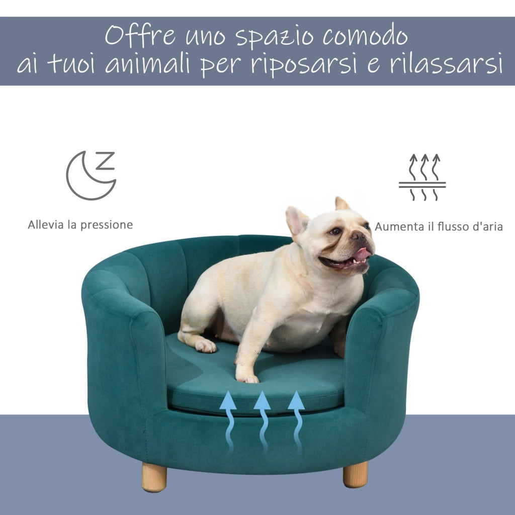 EasyComfort Divano per Cani Imbottito con Schienale e Cuscino Rimovibile, Cuccia per Gatto da Interno, 65x64x37 cm, Verde