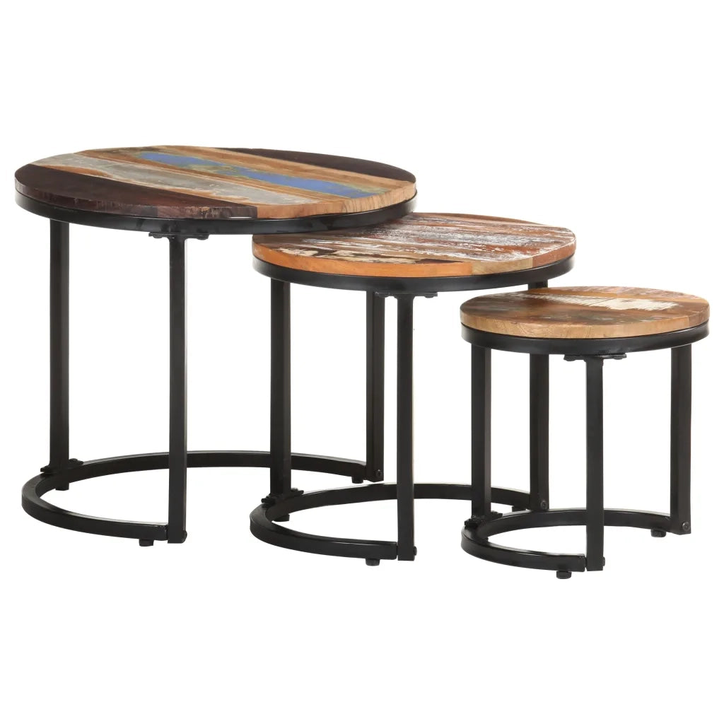 Tavolini Laterali 3 pz in Legno Massello di Recupero cod mxl 12754