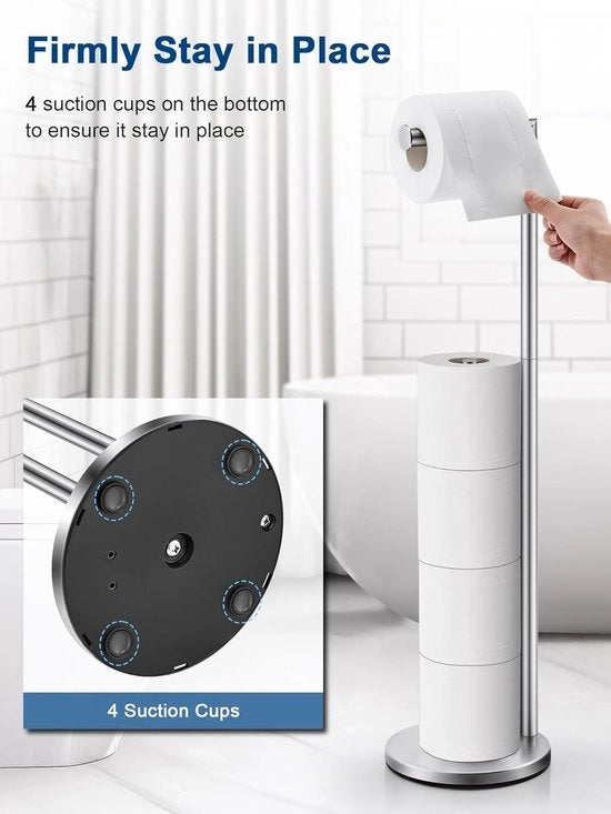 Toiletrolhouder indipendente, moderno supporto per carta igienica in acciaio inossidabile, stendardo per la carta igienica per 5 rulli, supporto antiscivolo e inossidabile per carta igienica con morsetti e piede pesante.