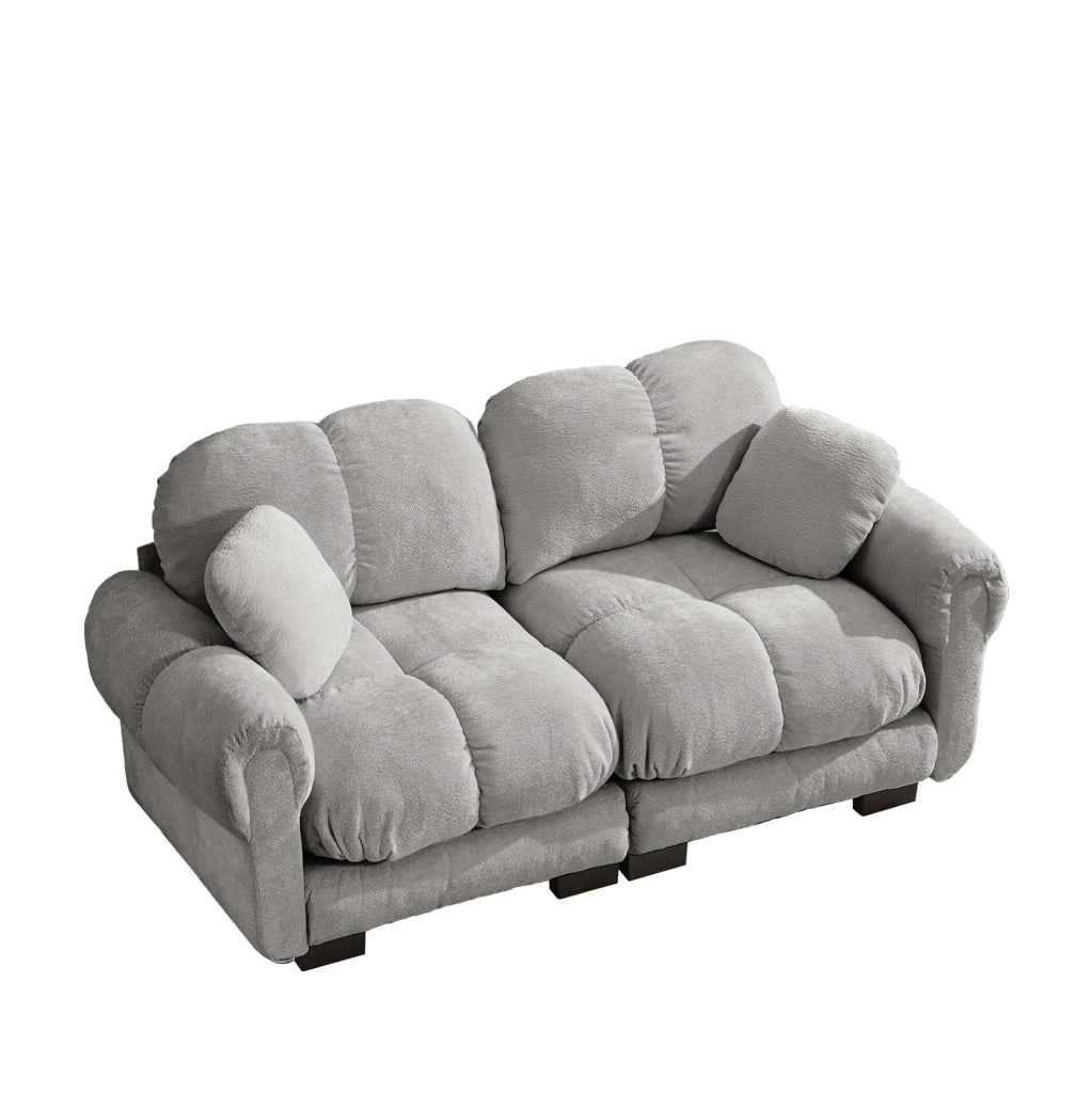Divano 2 posti in Chenille grigio chiaro con cuscini spessi e design modulare per soggiorno