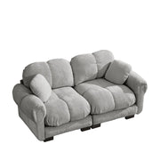 Divano 2 posti in Chenille grigio chiaro con cuscini spessi e design modulare per soggiorno