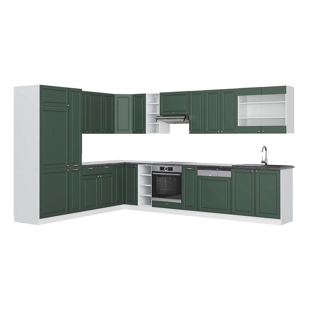 Cucina angolare completa Fame-Line Verde-oro rustico/Bianco 347 x 60 cm, PL Antracite Vicco
