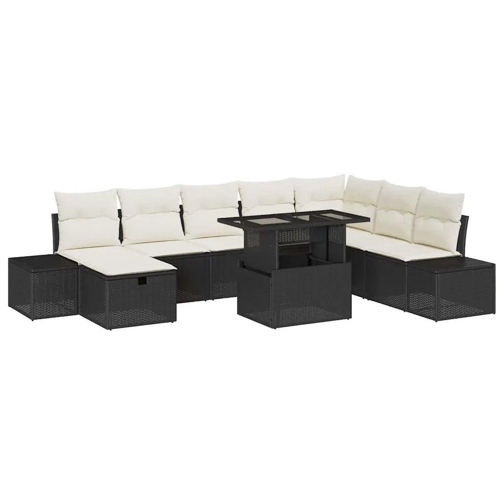 Set Divano da Giardino 9 pcs Nero polyrattan