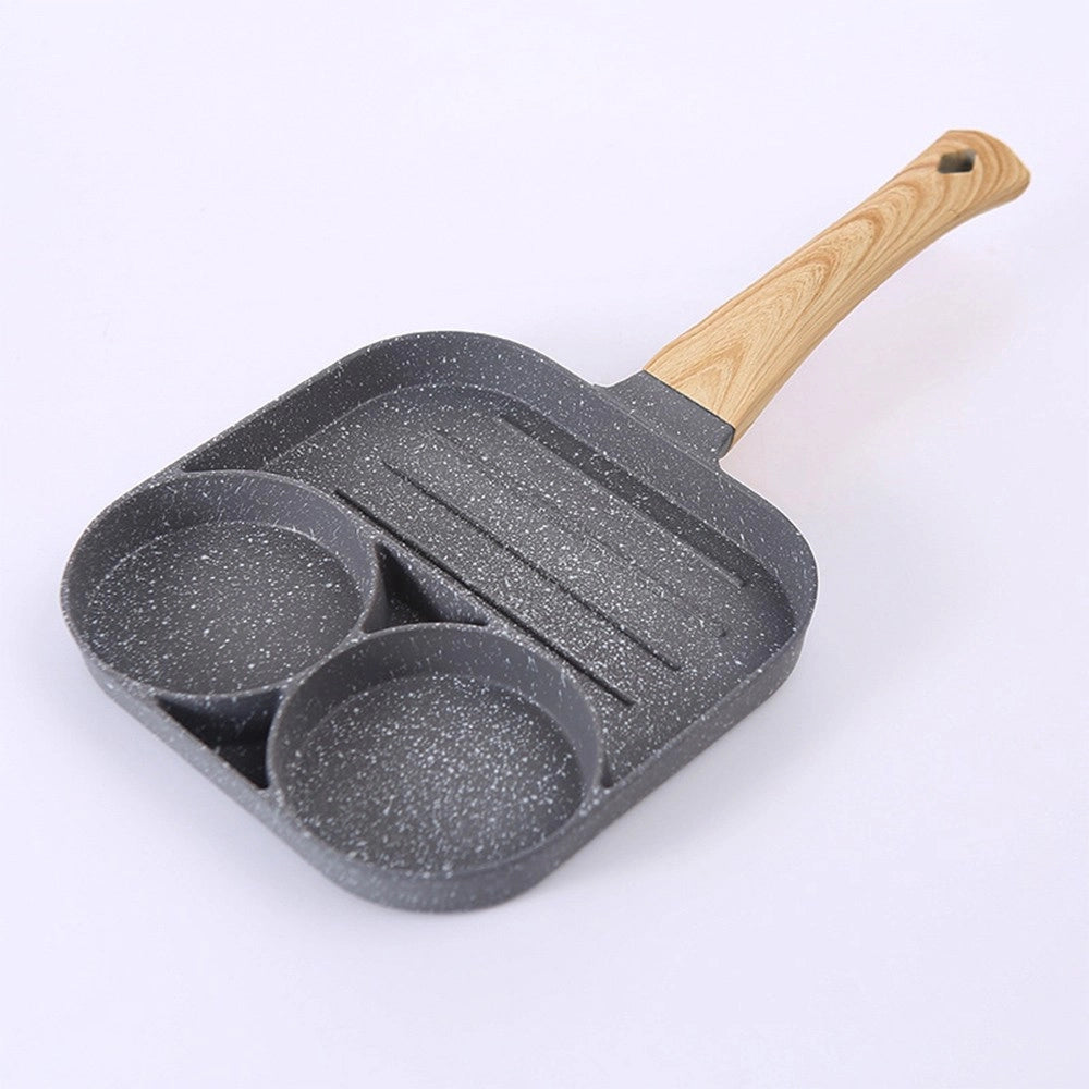 Trade Shop - Padella Pancake 4 Scomparti In Lega Di Alluminio Antiaderente Con Manico Legno -