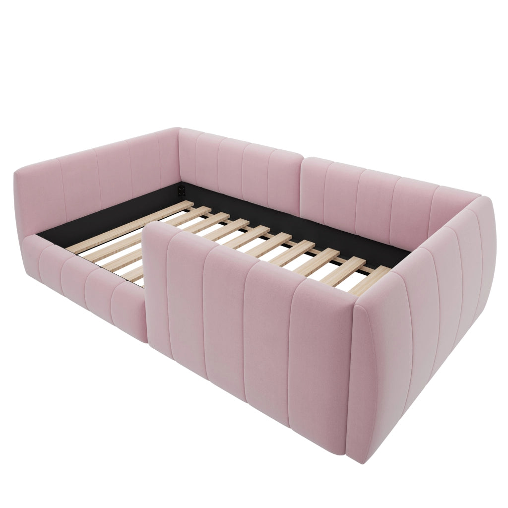 Letto imbottito con piattaforma e sponde di sicurezza - Zephmum- 90x200- Rosa