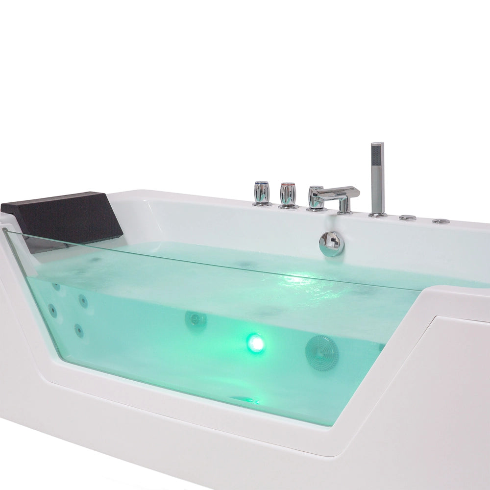 Punti Massaggio Bagno Bianco Argento con LED Sanitario Acrilico e Vetro Singolo 150 x 71 cm