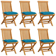 Sedie da Giardino con Cuscini Azzurri 6 pz in Massello di Teak cod mxl 6490