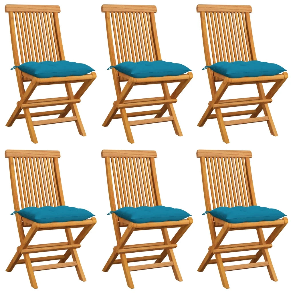 Sedie da Giardino con Cuscini Azzurri 6 pz in Massello di Teak cod mxl 6490