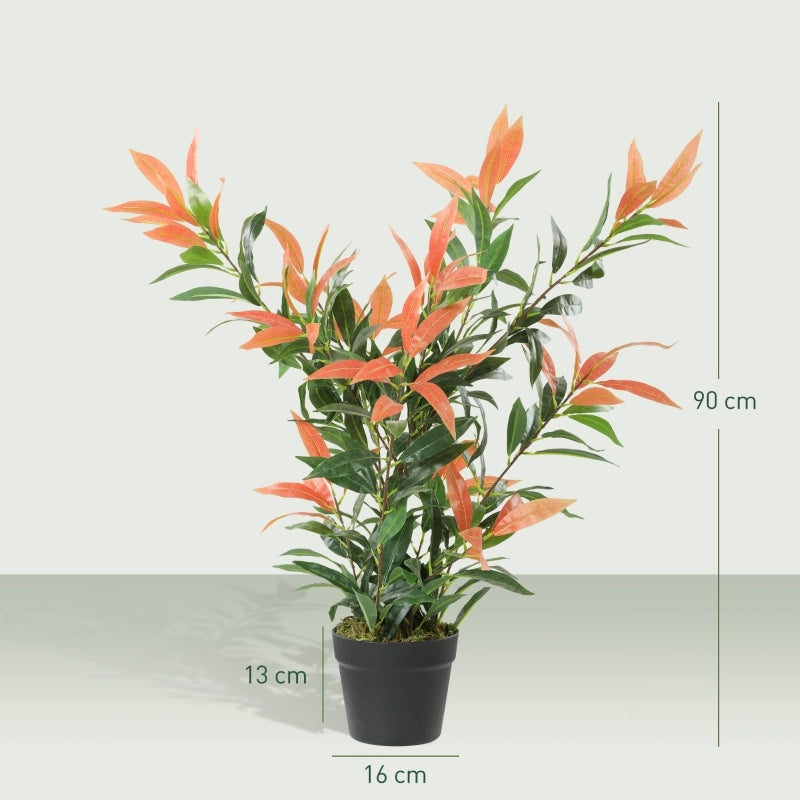 Photinia artificiale, pianta artificiale da 90 cm con 300 foglie, rami regolabili, 45 x 45 x 90 cm, rosso+verde