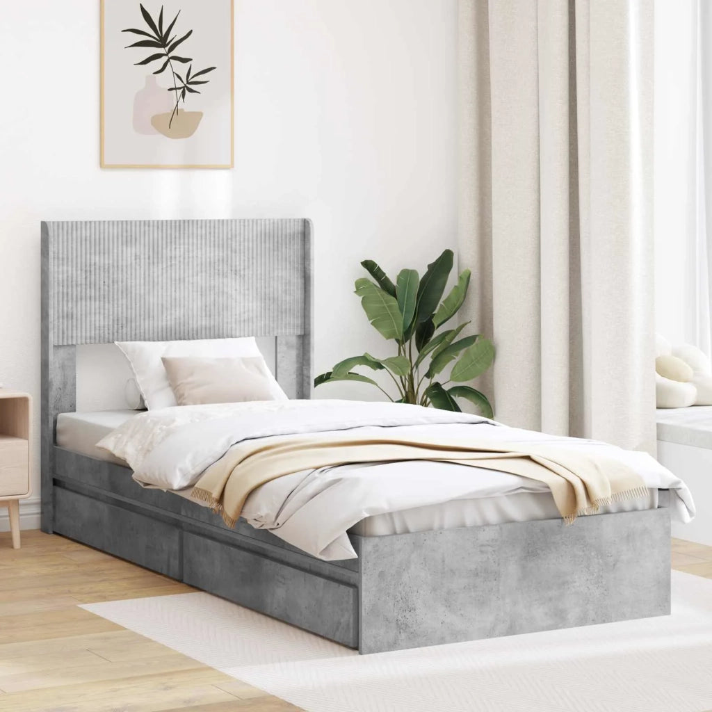 Struttura del letto con stoccaggio e testata Grigio Cemento