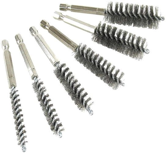 Set di pennelli per fori in acciaio inossidabile per martelli a percussione - Diverse misure - Pennello di pulizia con pennello a filo cilindrico - 6 pezzi