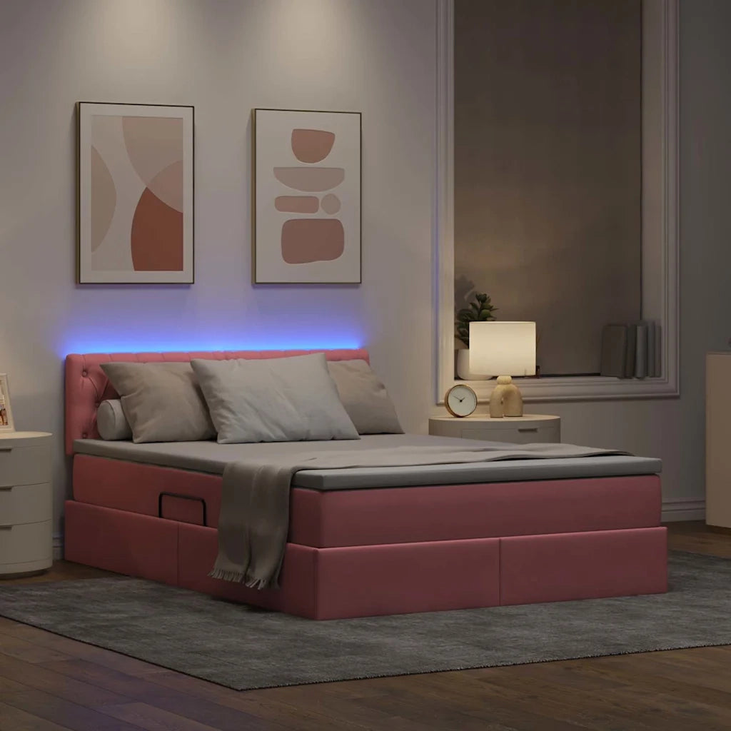 Letto con contenitore LED e materasso Rosa 140 x 200 cm Velluto